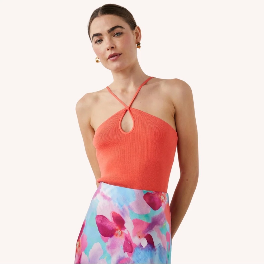 Rails Zadie Top Knit Cut Out Blouse Coral Orange Red Large